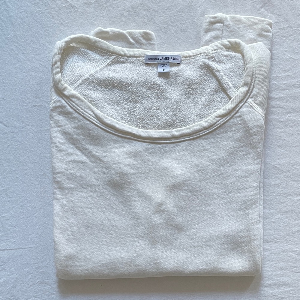 James Perse Standard White Long Sleeve French Terry Sweatshirt
